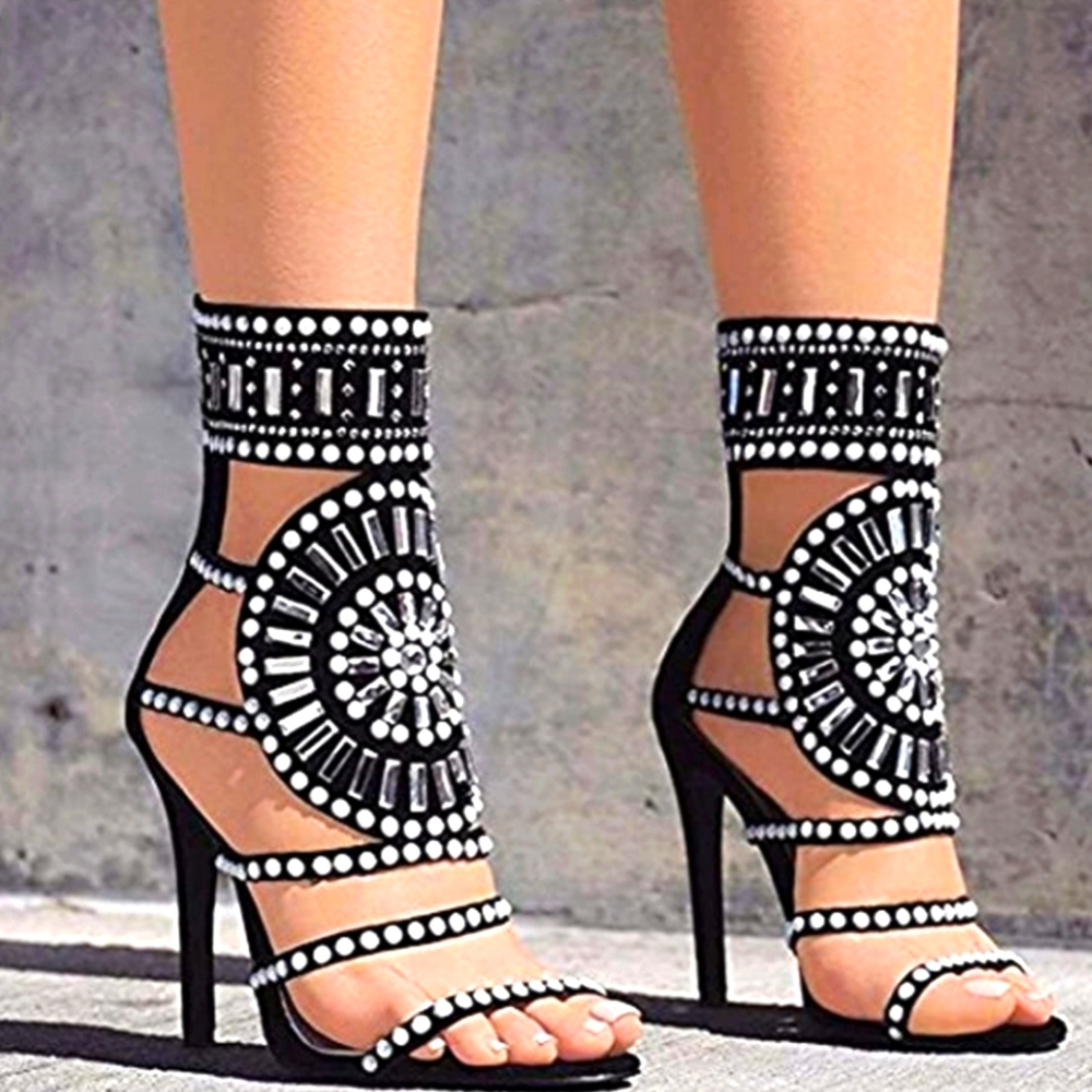Strappy High Stiletto Heel Dress Gladiator Peep Toe Sandals Apricot Color Size 6